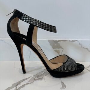 Jimmy Choo Lancer Crystal-Embellished Platform Suede Heels, Black